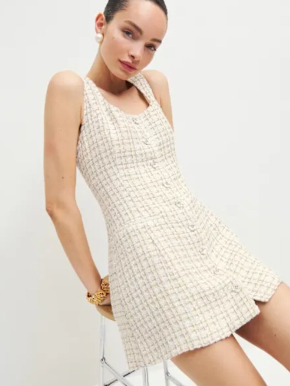 Reformation Jaine Dress in White Tweed (Size 2)